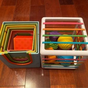 Child Development Bundle: Fat Brain Toys Inny Bin and Peekaboo Nesting Blocks